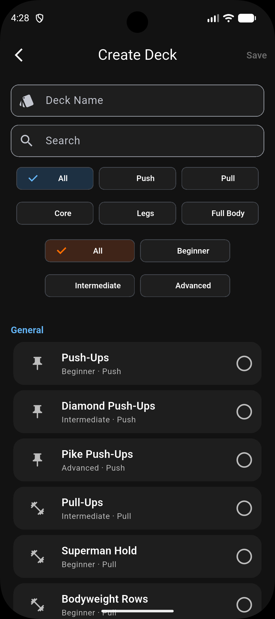 Creating a workout deck