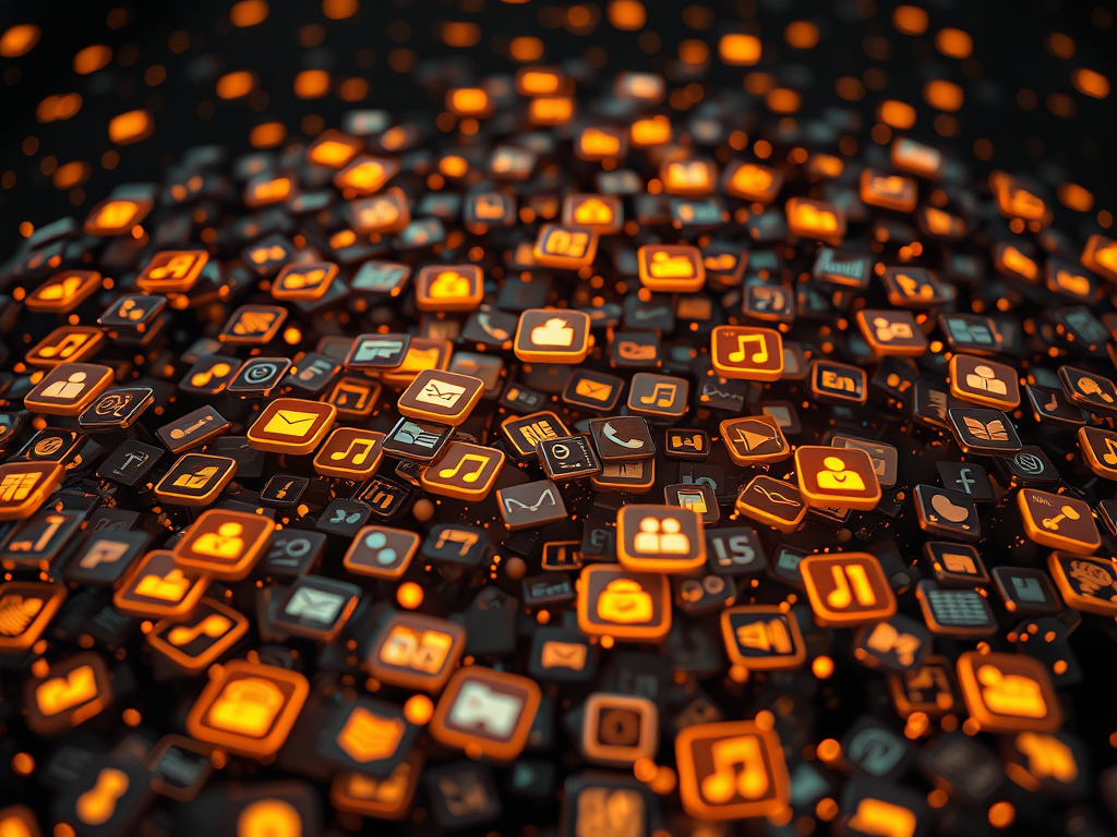 An overwhelming cluster of overlapping app cards, notification badges, and settings toggles